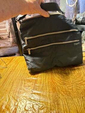 Baggallini Black Triple Zip Crossbody Travel Bag with Pink Lining